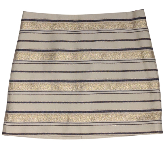J Crew Metallic Stripe Mini Pencil Skirt Size 4 Gold Black Cream - Picture 1 of 8